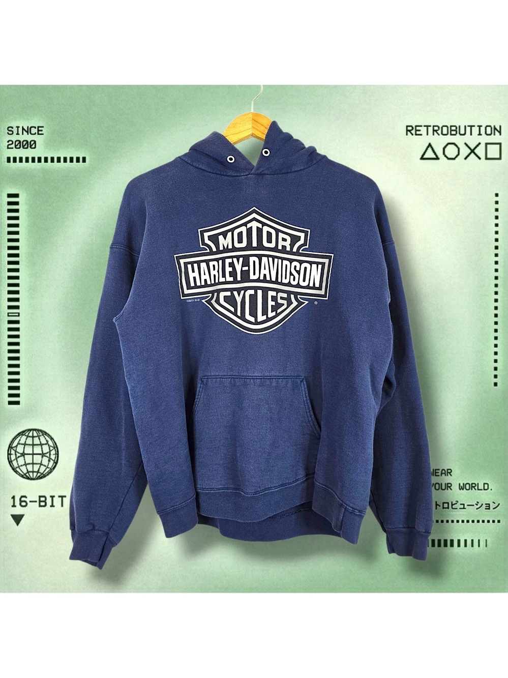 Y2K Harley Davidson Myrtle Beach Graphic Hoodie Sweatshirt Blue Size M